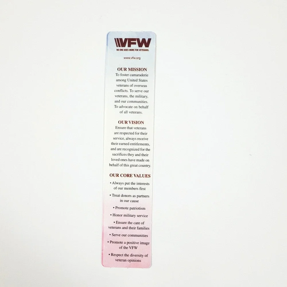 2015 America My Country Bookmark VFW Veterans Mission Vision Values- promotional